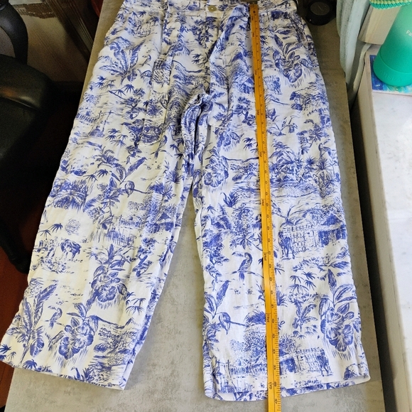 Joie Linen Wide Leg Belted Pants White Blue Tropical Beachy Coastal Size XL - Picture 11 of 14